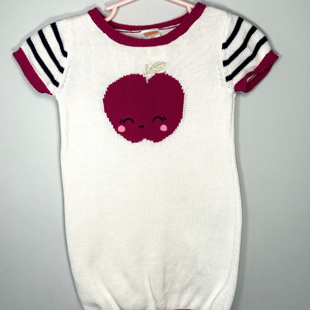 Gymboree Girl Pink, Ivory Apple Pattern Short Sleeve Knit Dress- Size 3T